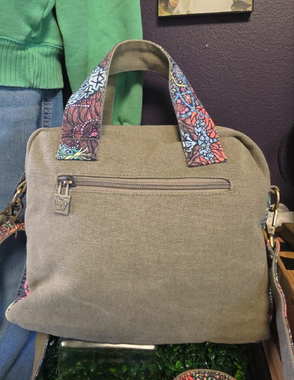 Black Butterfly Brand Neon Floral Canvas Satchel Bag With Removeable Crossbody - Picture 5 of 12